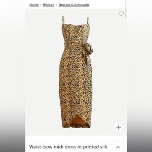 J. Crew Waist-Bow Silk Midi Dress in Leopard